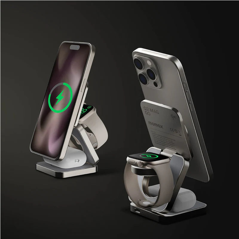 MOMAX  Q2.Mag 3-in-1 Foldable Qi2 15W Magnetic Wireless Charging Stand