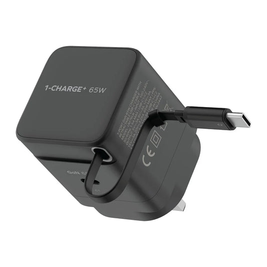 MOMAX 1-Charge+ 1-Port GaN Charger With Built-In USB-C Cable 65W