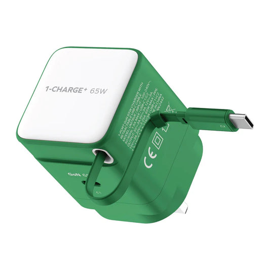 MOMAX 1-Charge+ 1-Port GaN Charger With Built-In USB-C Cable 65W