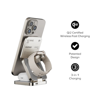 MOMAX  Q2.Mag 3-in-1 Foldable Qi2 15W Magnetic Wireless Charging Stand