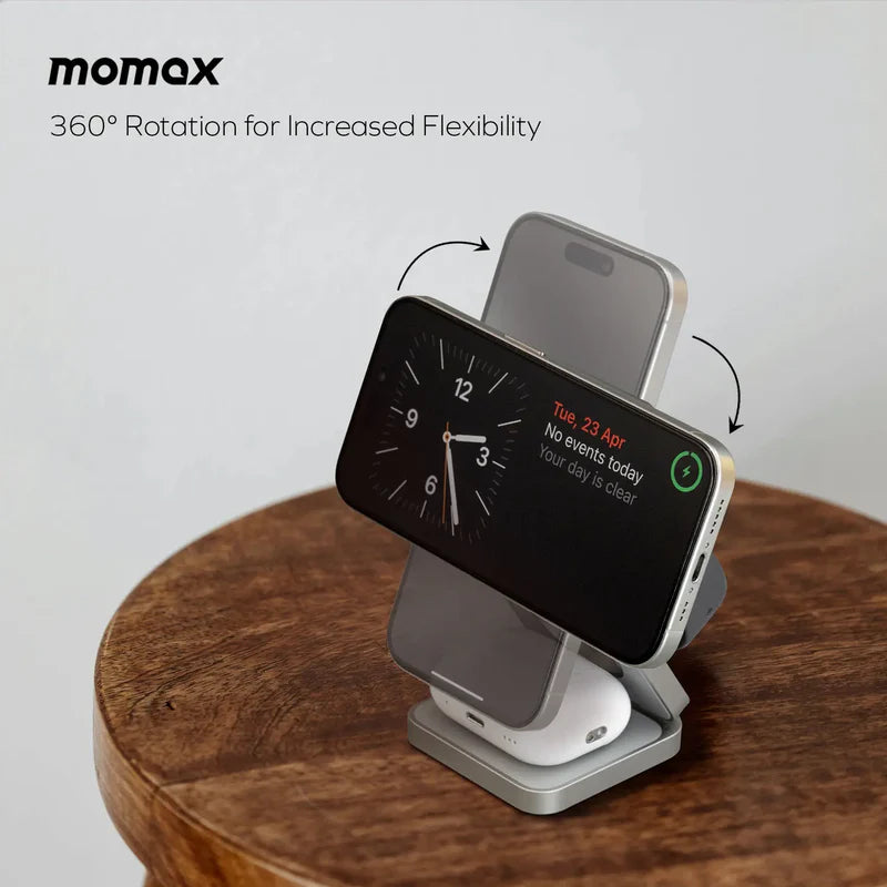 MOMAX  Q2.Mag 3-in-1 Foldable Qi2 15W Magnetic Wireless Charging Stand