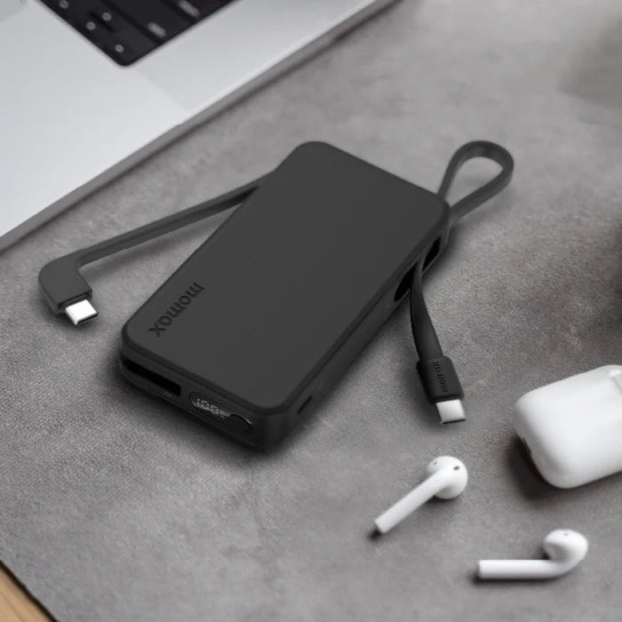 MOMAX 1-Power Vital+ Power Bank 10000mAh With 2 Built-In USB-C Cables
